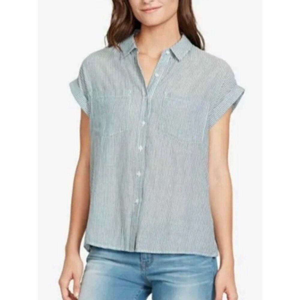 William Rast Plus Size Striped Cotton Tie Back Shirt Size 2X